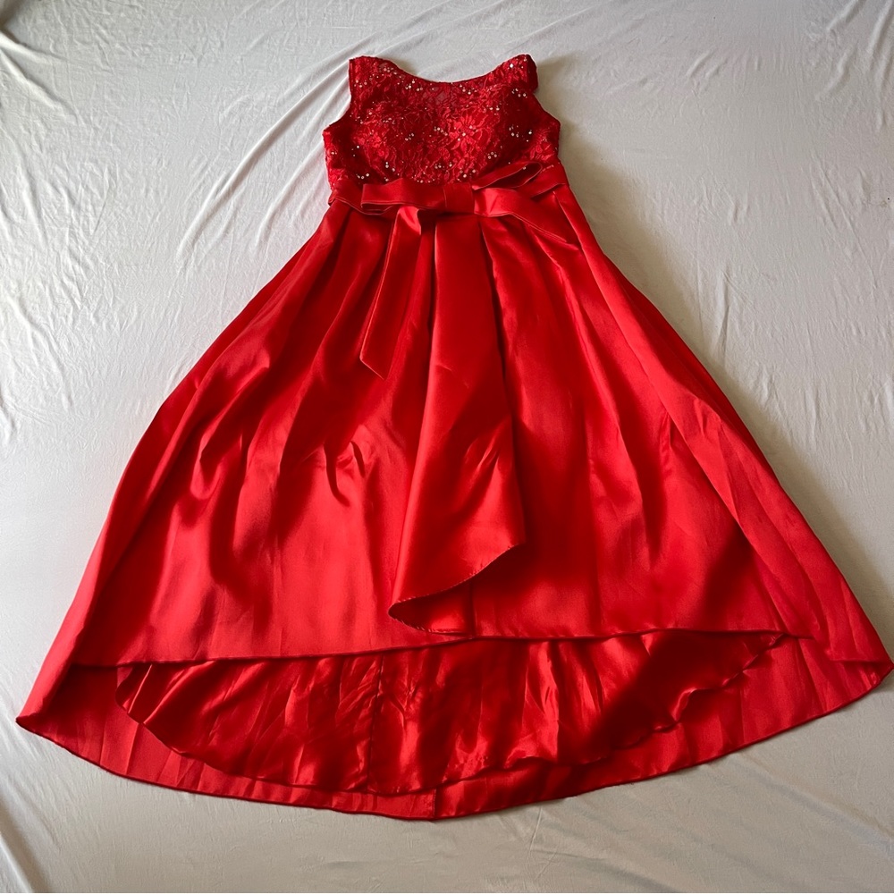 Red Elegant Lace Sequin High Low Dress | Size 16 |  Special Occasion | May Queen